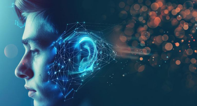 Computergrafik eines menschlichen Ohrs in Großaufnahme